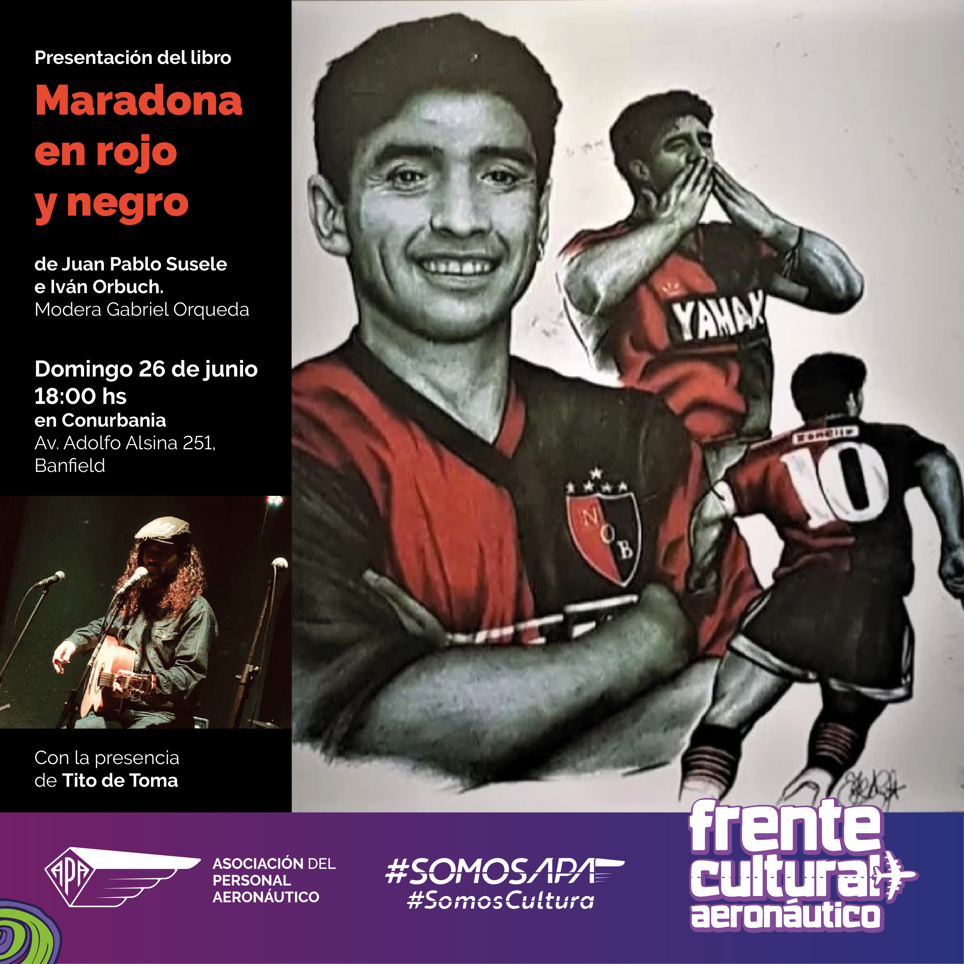 maradona en rojo y negro